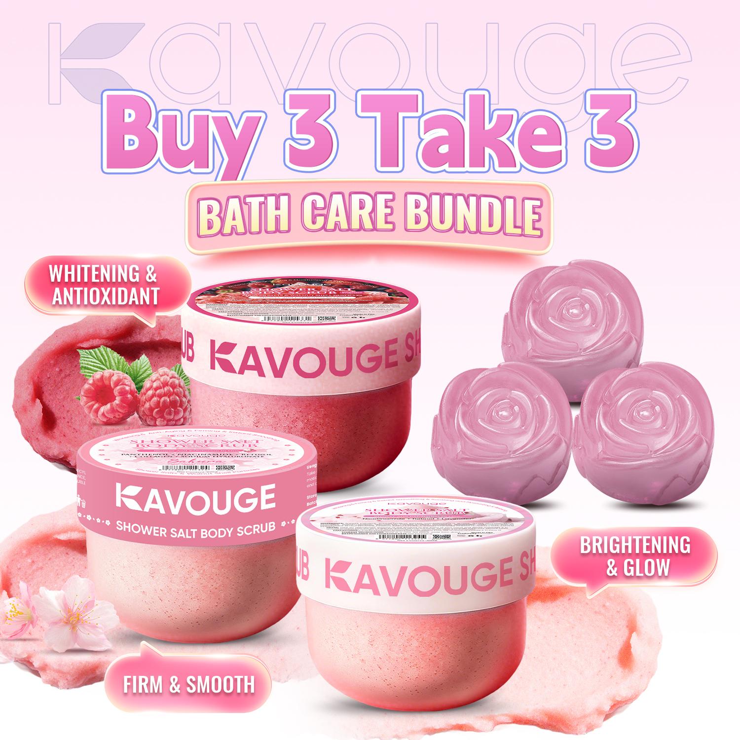Kavouge 20X Whitening Bundle - Kavouge Shower Scrub & Rose Bleaching Soap for Deep Cleansing & Gentle Exfoliation