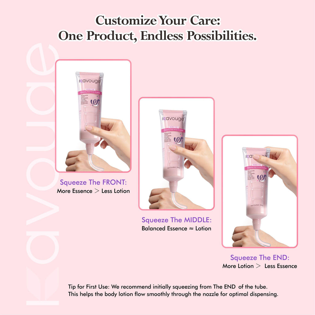 Kavouge Double-tube Whitening Body Serum & Lotion 2in1 Niacinamide Arbutin Ceramides Avocado Extract AHA Complex 1+1>2 Brightening