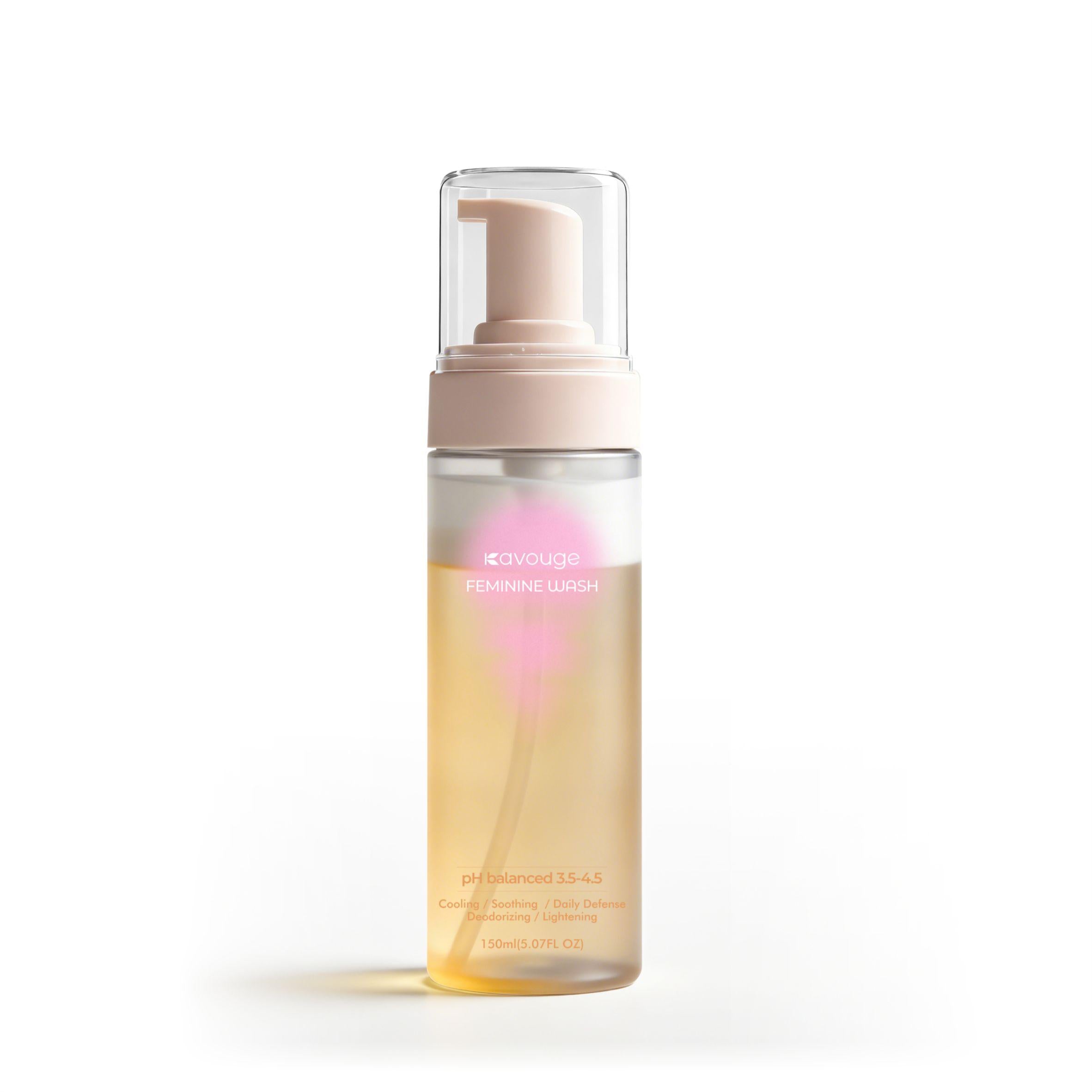 Kavouge Mousse Feminine Wash Foaming Sunflower Seed Oil Meadowfoam Seed Oil Gentle Cleaning Refreshing Odor-Removing Inhibit Bacteria pH 3.5-4.5 Feminine Care
