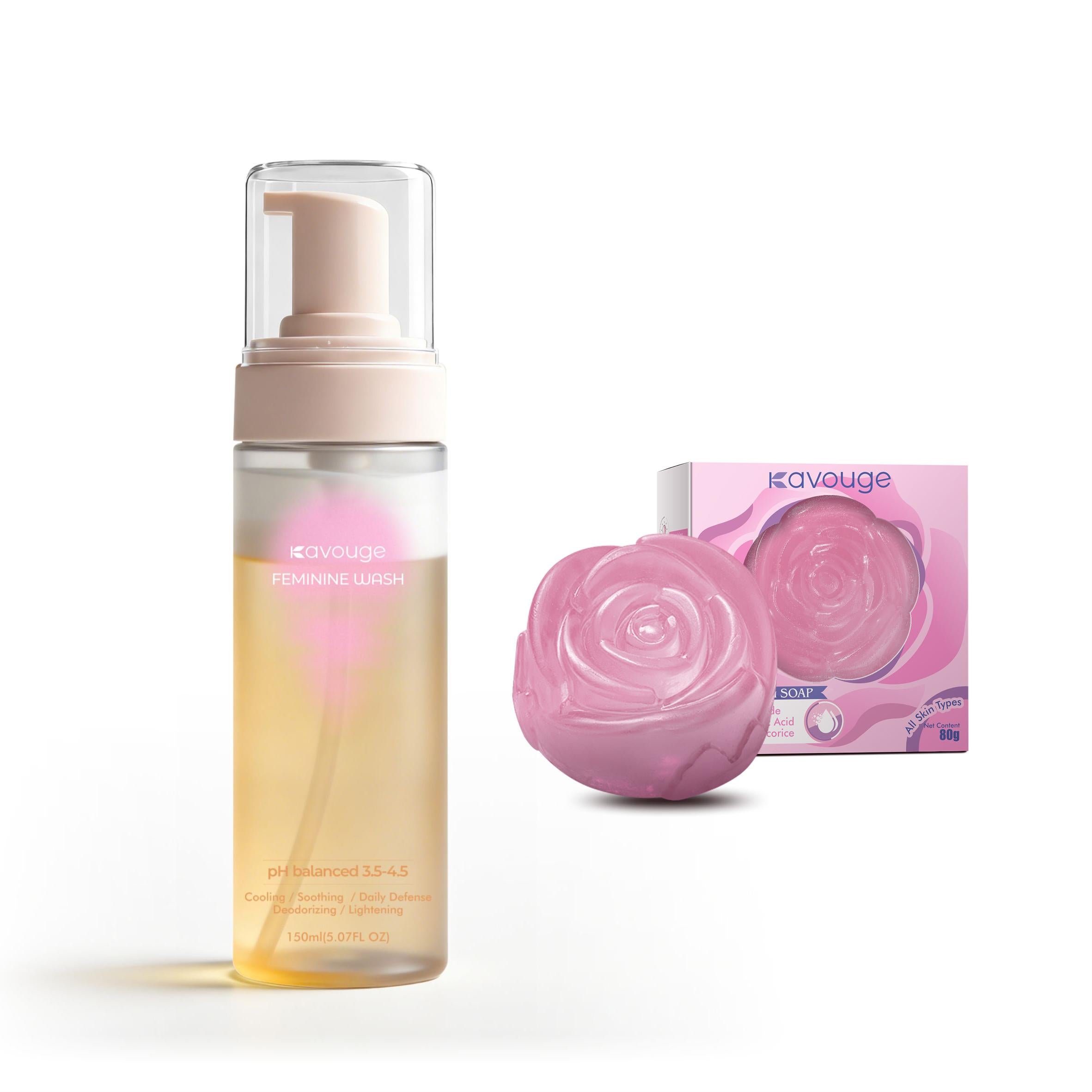 Kavouge Mousse Feminine Wash Foaming Sunflower Seed Oil Meadowfoam Seed Oil Gentle Cleaning Refreshing Odor-Removing Inhibit Bacteria pH 3.5-4.5 Feminine Care