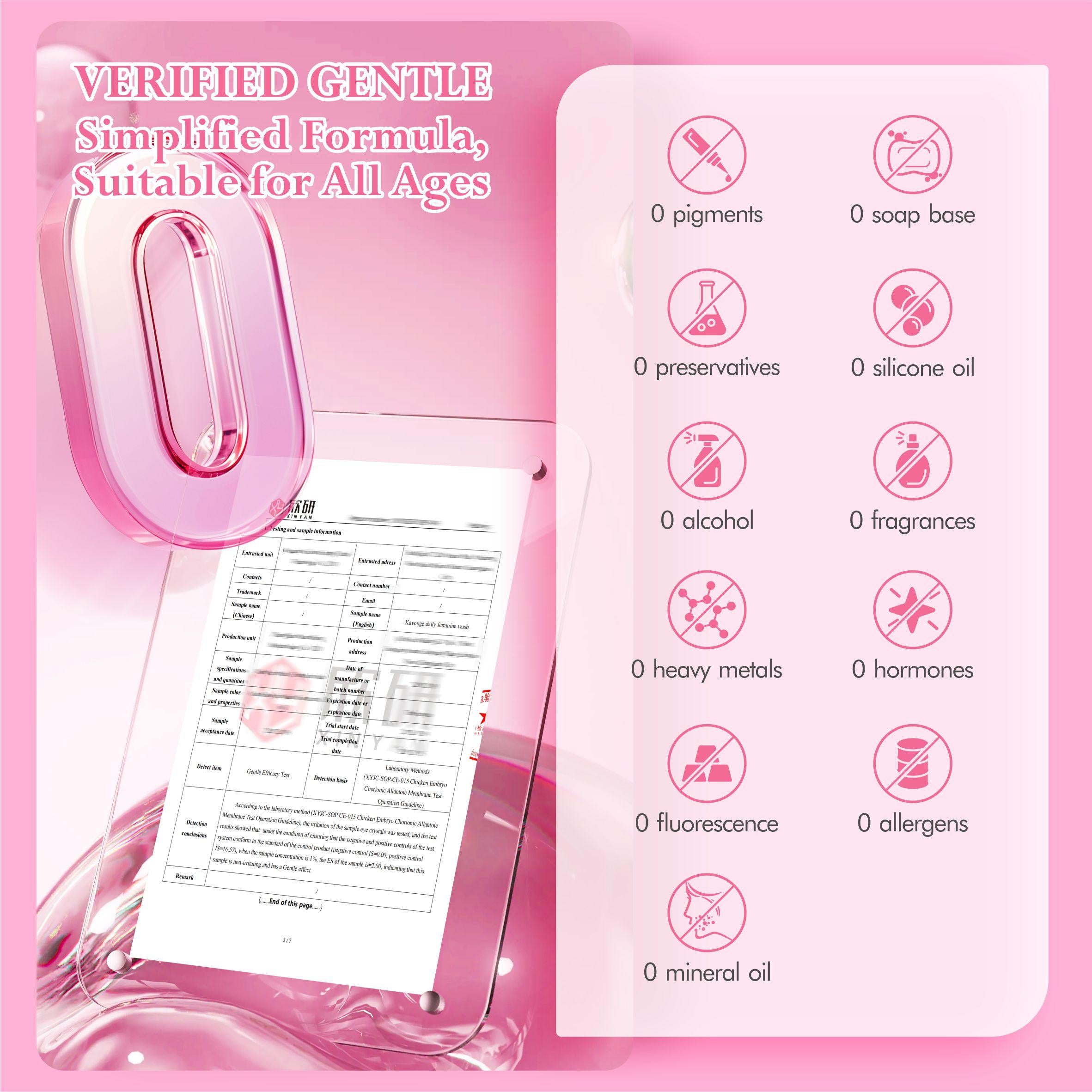 Kavouge Mousse Feminine Wash Foaming Sunflower Seed Oil Meadowfoam Seed Oil Gentle Cleaning Refreshing Odor-Removing Inhibit Bacteria pH 3.5-4.5 Feminine Care
