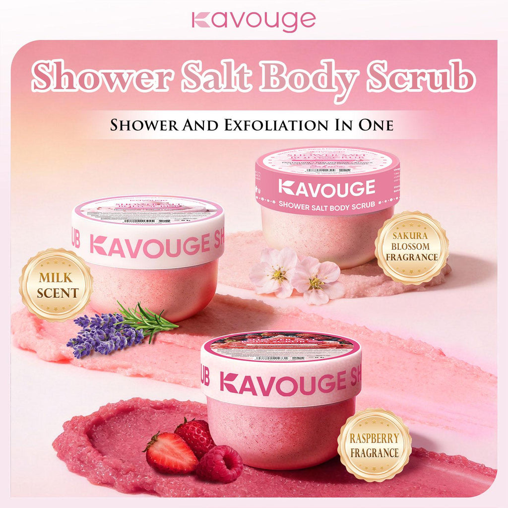 A Kavouge Shower Salt Body Scrub Exfoliating Niacinamide Retinol Lavender Extract Centella Whitening Firming Smoothing Soothing Relaxing 300g