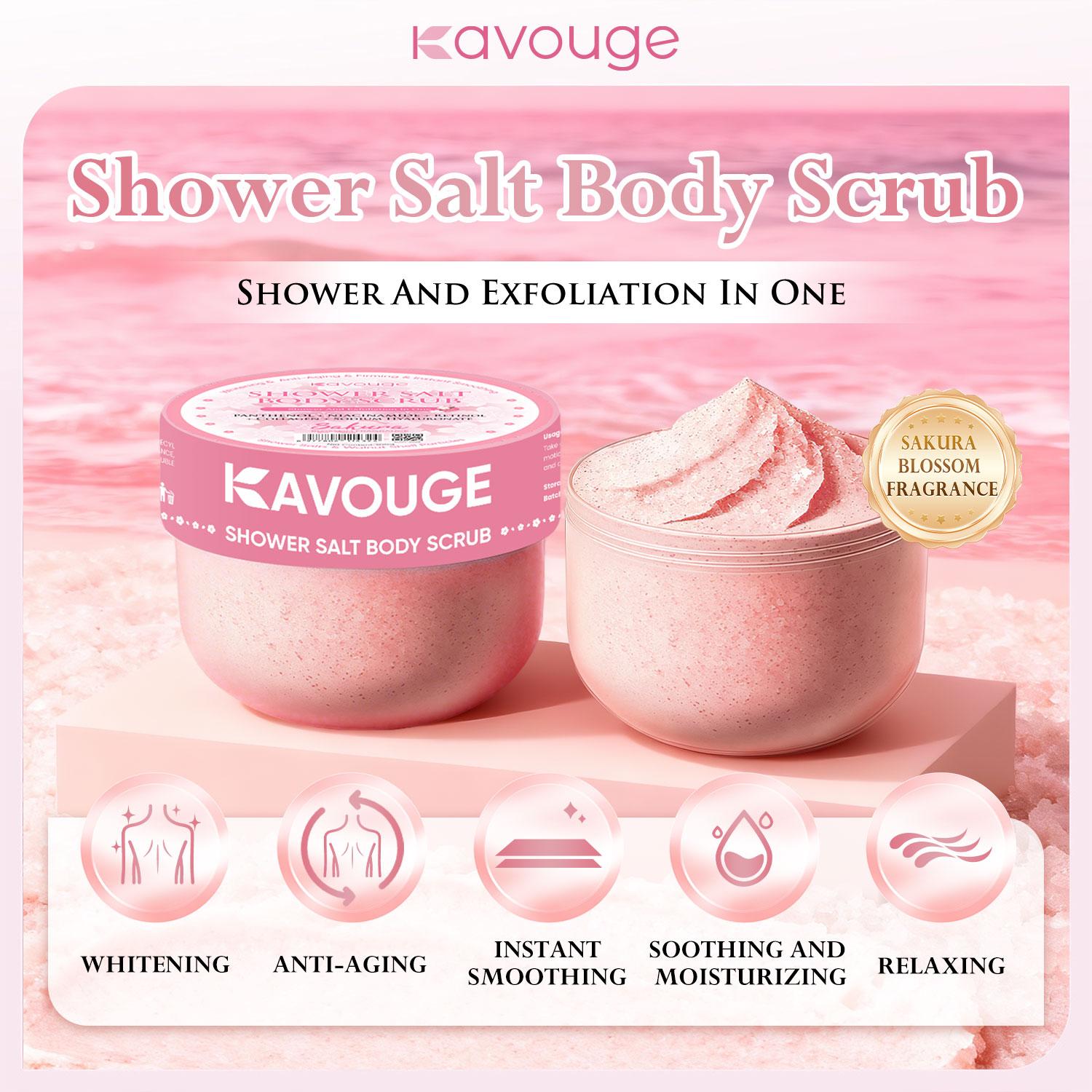 A Kavouge Shower Salt Body Scrub Exfoliating Niacinamide Retinol Lavender Extract Centella Whitening Firming Smoothing Soothing Relaxing 300g