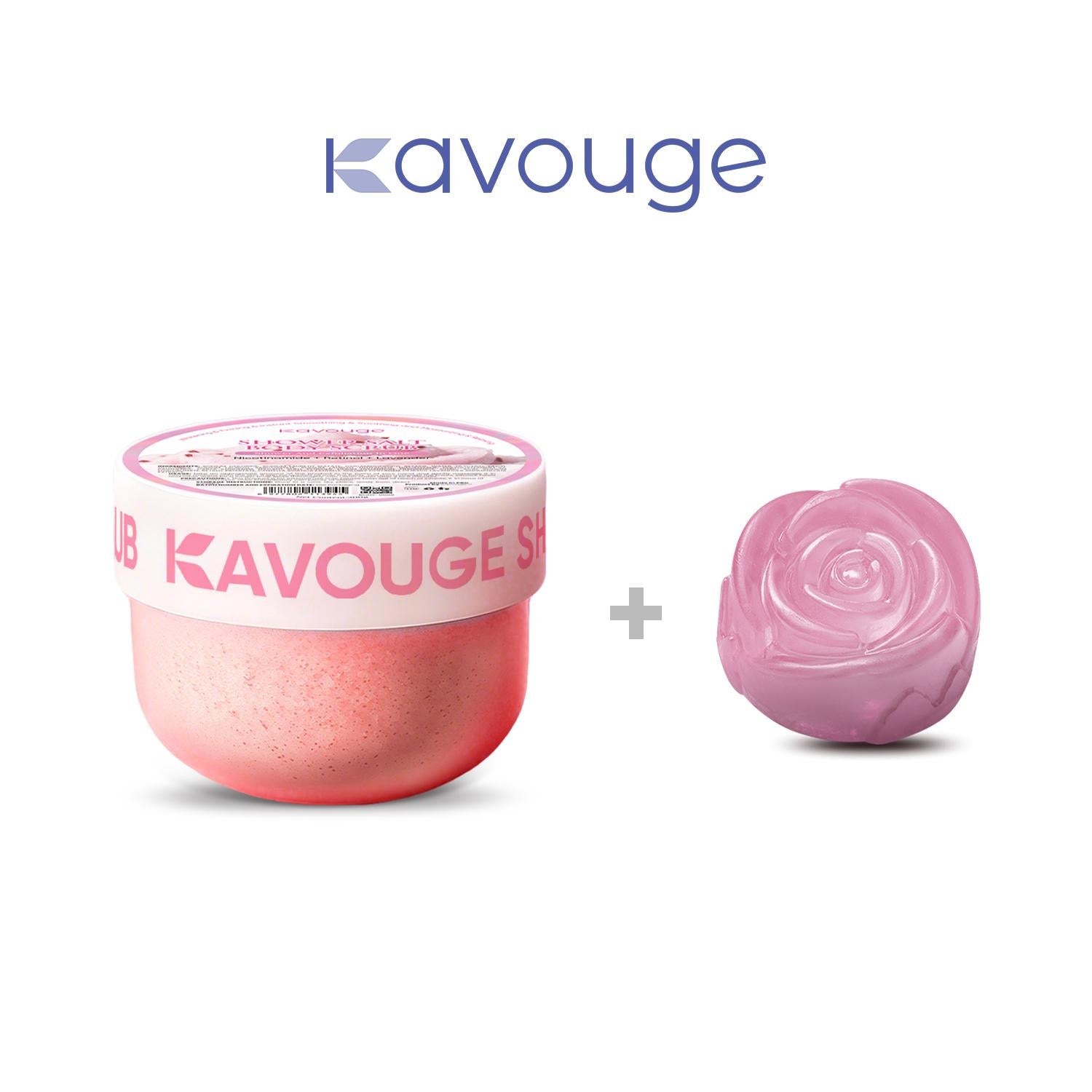 Kavouge 20X Whitening Bundle - Kavouge Shower Scrub & Rose Bleaching Soap for Deep Cleansing & Gentle Exfoliation
