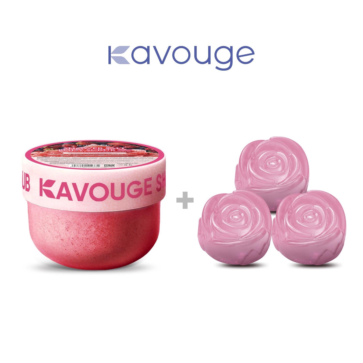 Kavouge 20X Whitening Bundle - Kavouge Shower Scrub & Rose Bleaching Soap for Deep Cleansing & Gentle Exfoliation
