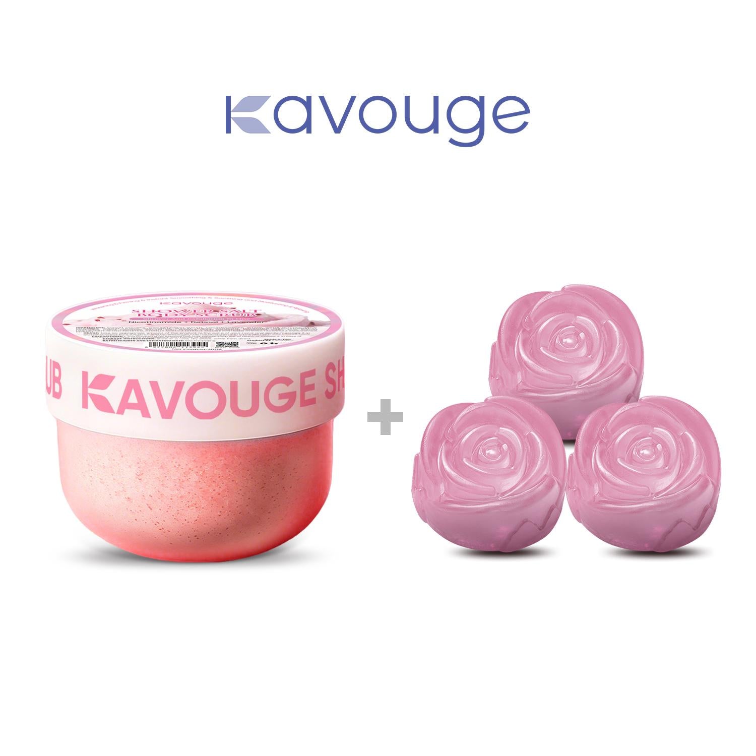 Kavouge 20X Whitening Bundle - Kavouge Shower Scrub & Rose Bleaching Soap for Deep Cleansing & Gentle Exfoliation