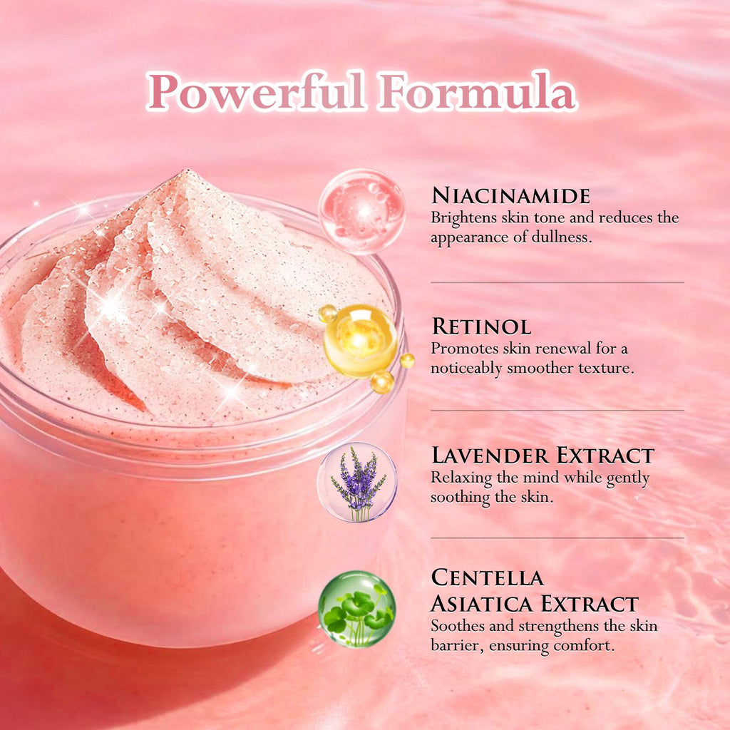 A Kavouge Shower Salt Body Scrub Exfoliating Niacinamide Retinol Lavender Extract Centella Whitening Firming Smoothing Soothing Relaxing 300g