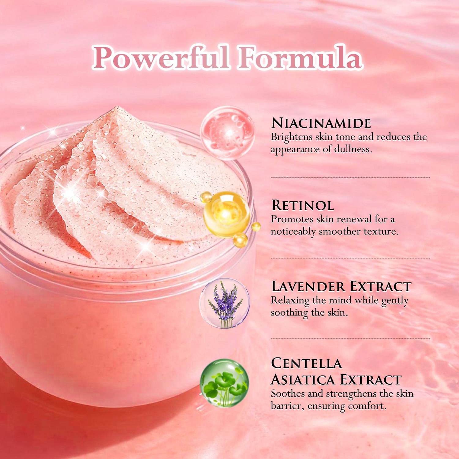 Kavouge Shower Salt Body Scrub Exfoliating Niacinamide Retinol Lavender Extract Centella Whitening Firming Smoothing Soothing Relaxing 300g