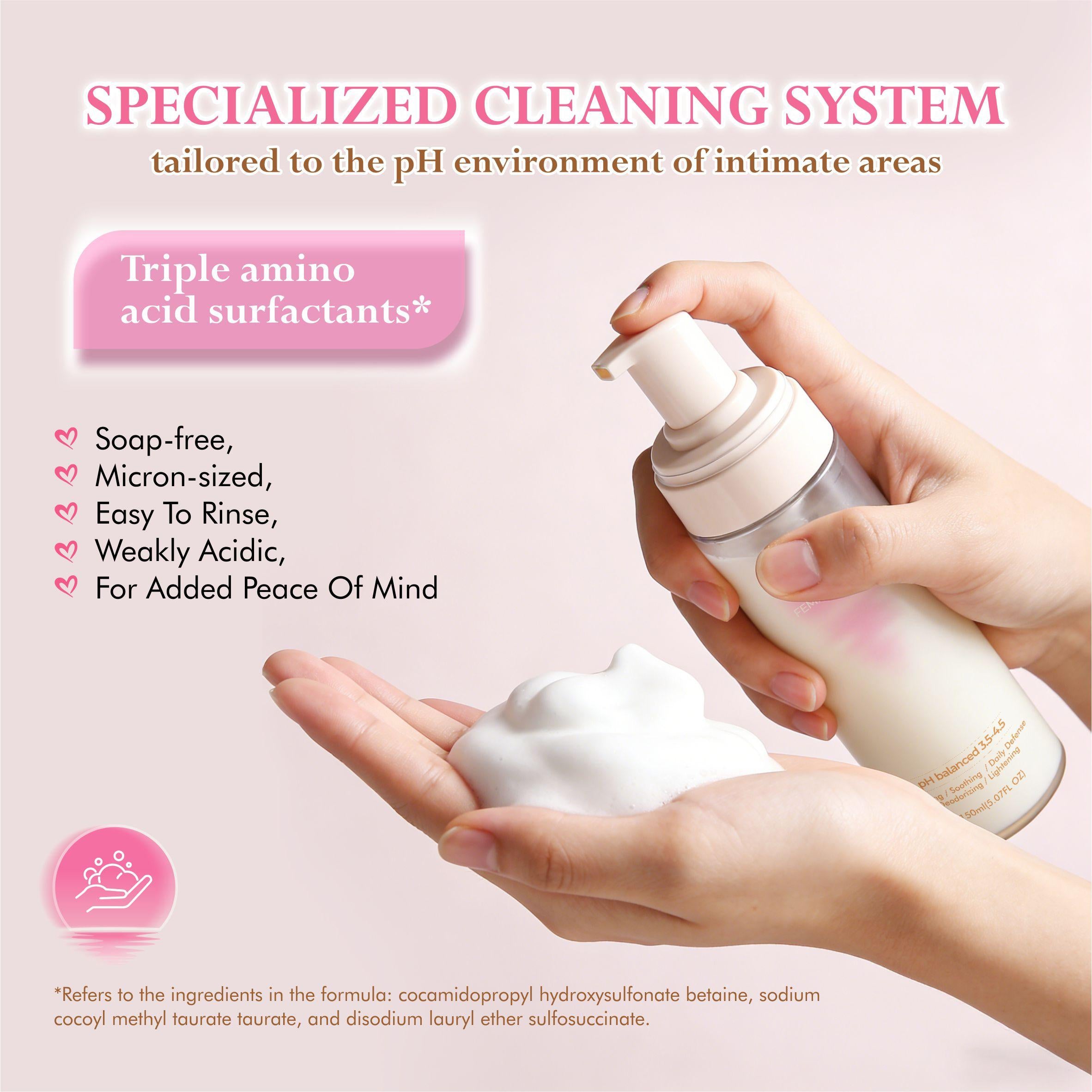 Kavouge Mousse Feminine Wash Foaming Sunflower Seed Oil Meadowfoam Seed Oil Gentle Cleaning Refreshing Odor-Removing Inhibit Bacteria pH 3.5-4.5 Feminine Care