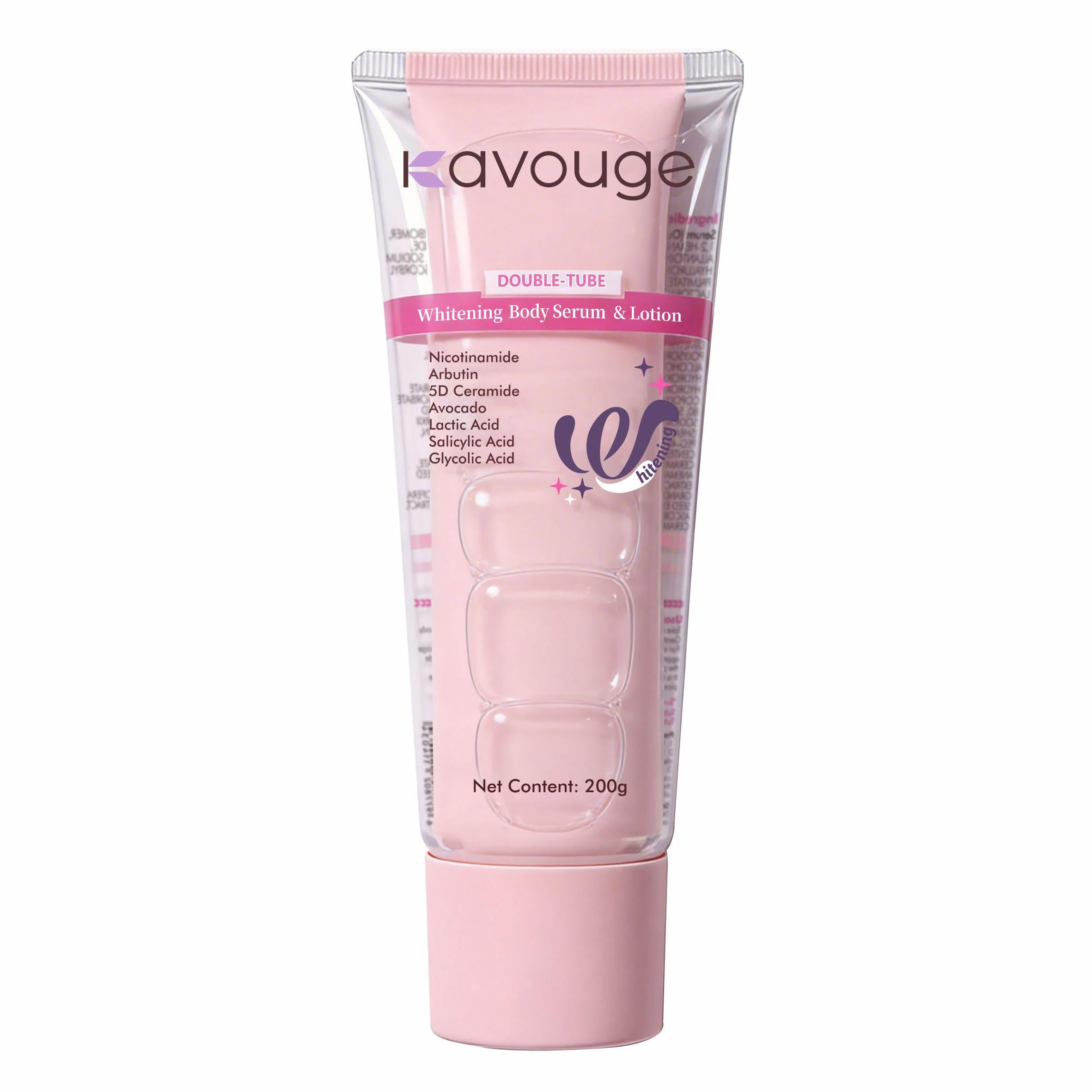 Kavouge Double-tube Whitening Body Serum & Lotion 2in1 Niacinamide Arbutin Ceramides Avocado Extract AHA Complex 1+1>2 Brightening