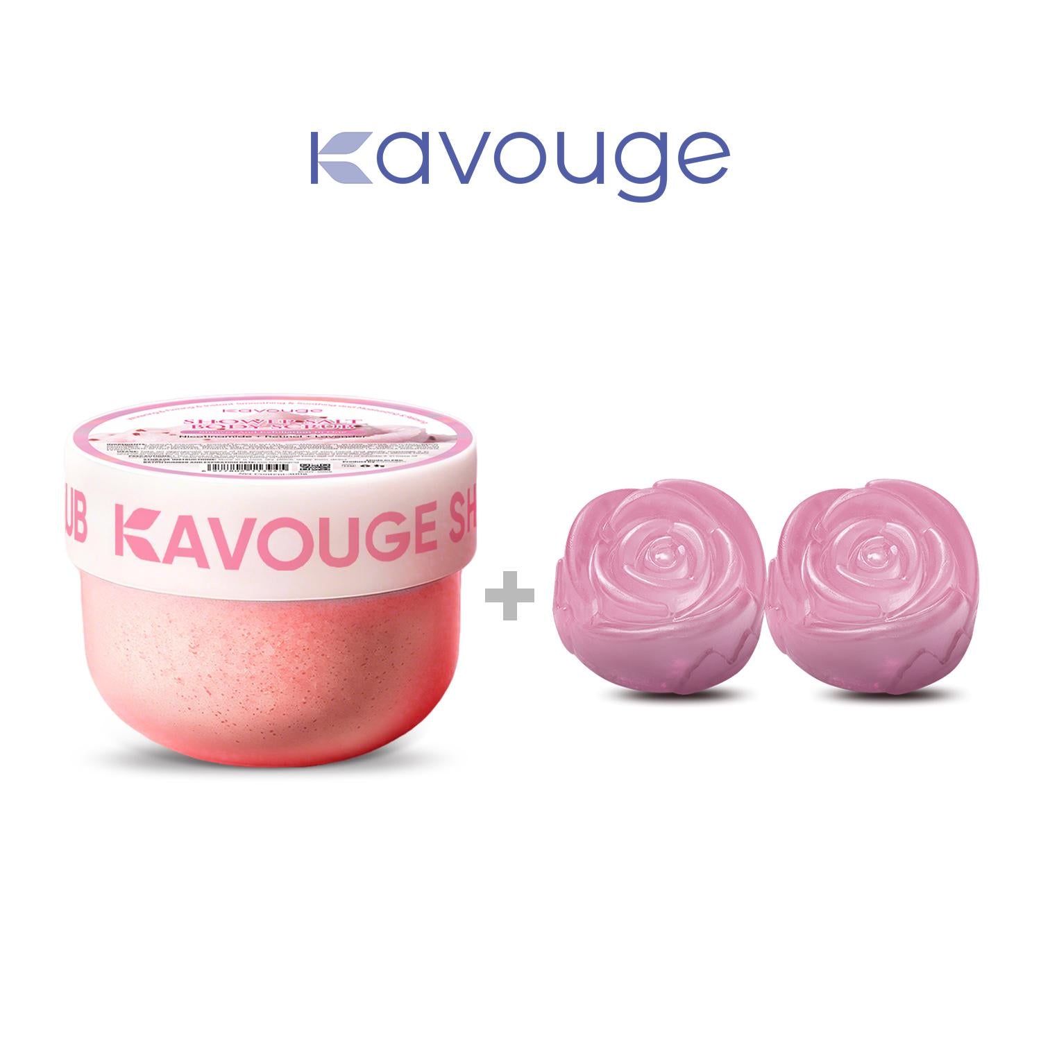 Kavouge 20X Whitening Bundle - Kavouge Shower Scrub & Rose Bleaching Soap for Deep Cleansing & Gentle Exfoliation