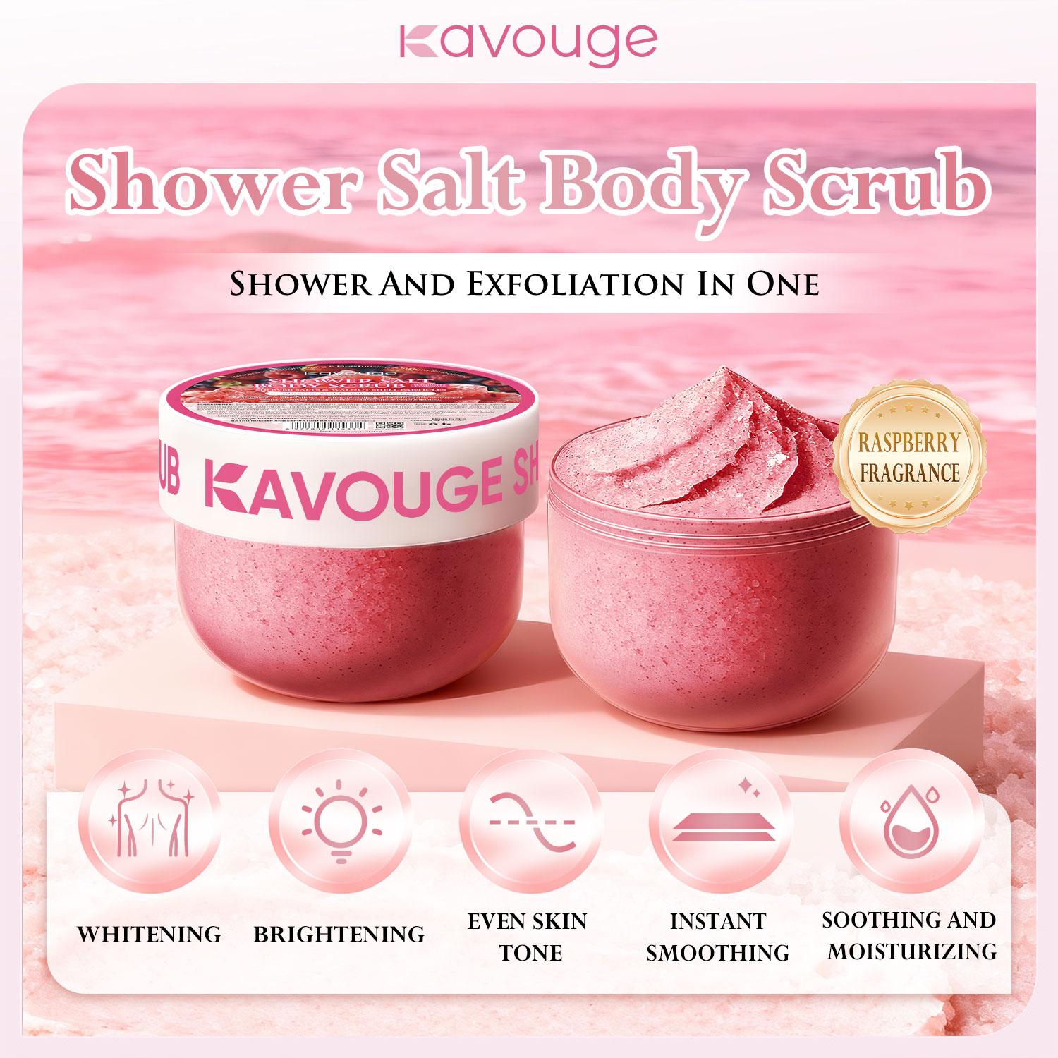Kavouge Shower Salt Body Scrub Exfoliating Niacinamide Retinol Lavender Extract Centella Whitening Firming Smoothing Soothing Relaxing 300g