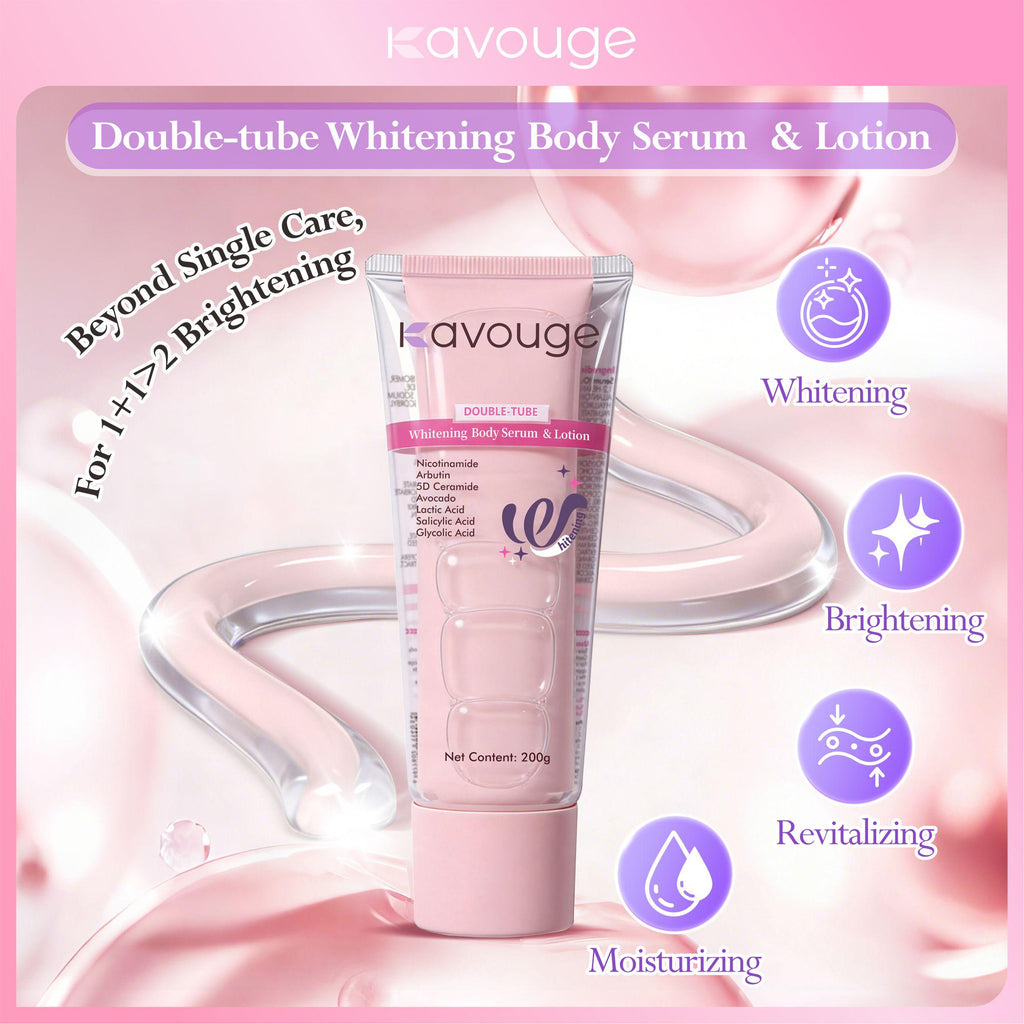 Kavouge Double-tube Whitening Body Serum & Lotion 2in1 Niacinamide Arbutin Ceramides Avocado Extract AHA Complex 1+1>2 Brightening